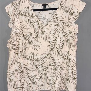 Ann Taylor Leaf Print Ruffle Sleeve Blouse